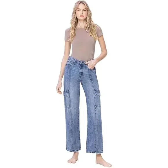 Vervet by Flying Monkey High Rise Dad Cargo Jeans - V3418 - Size 28 - Picture 1 of 4